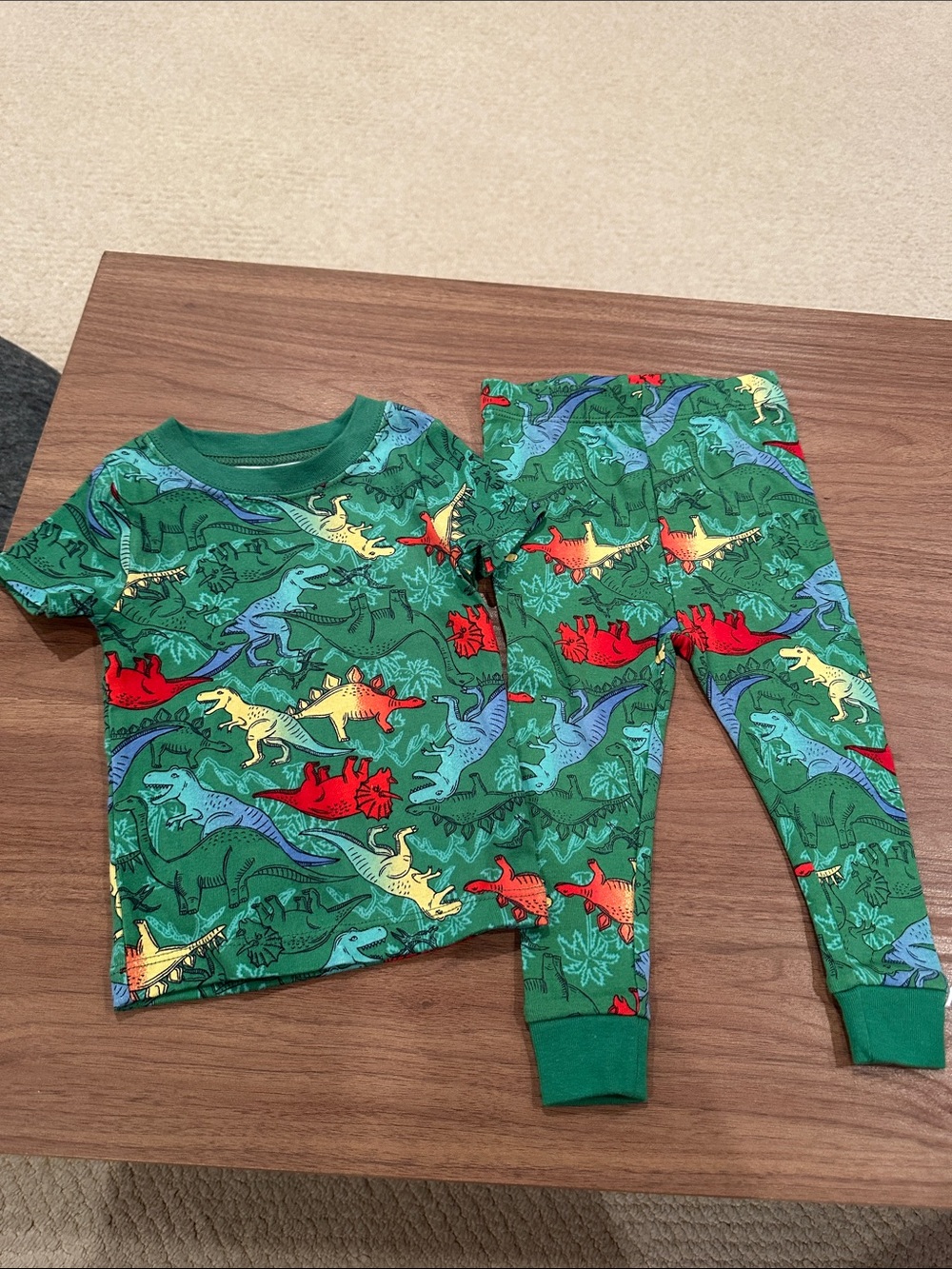 wonder nation Green Dinosaur Pajama Set with Red, Yellow & Blue Accents